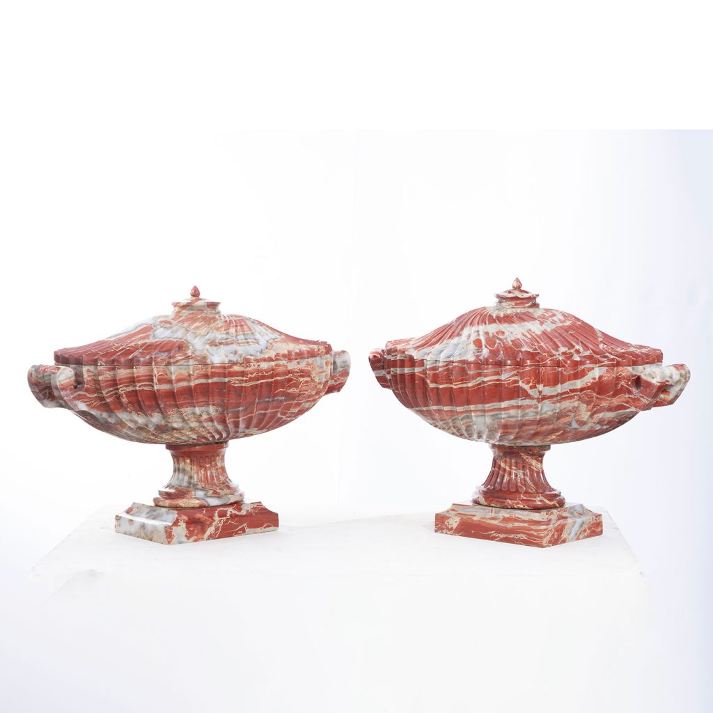 Pair of red jmarble asper bowl