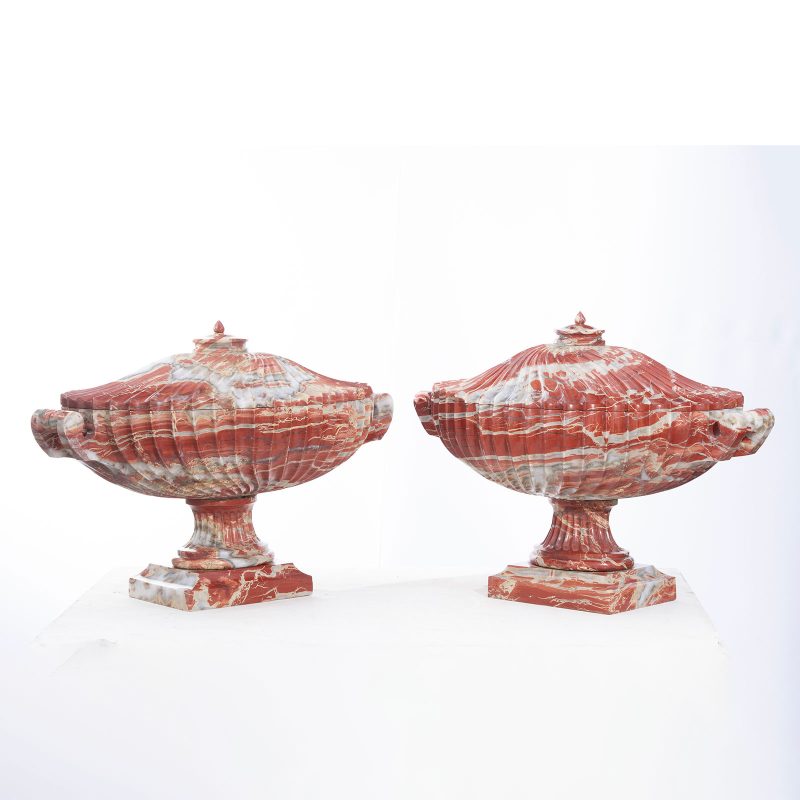 Pair of red jmarble asper bowl